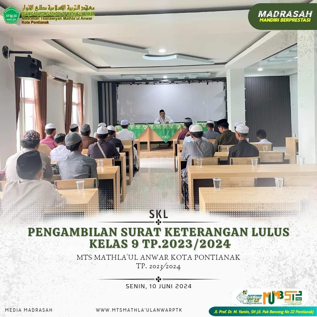 Siswa MTs Mathla'ul Anwar Kota Pontianak kelas 9 Lulus 100 %