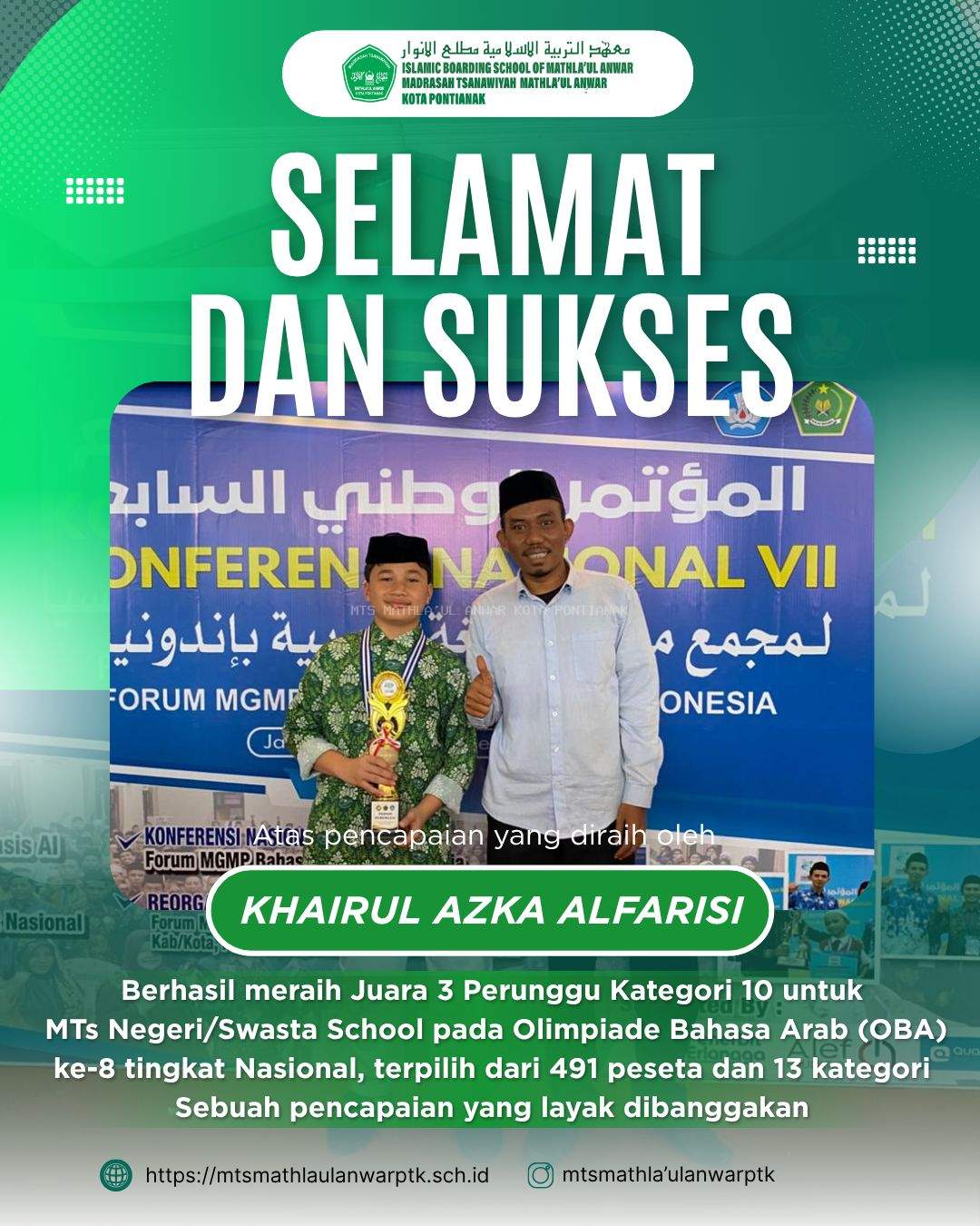 MTs Mathla'ul Anwar Raih Juara 3 Perunggu Nasional di Olimpiade Bahasa Arab ke-8 Tahun 2025